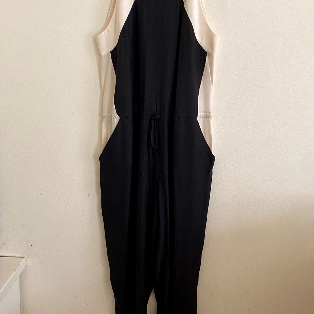 Parker Black and White Color-Block Jumpsuit with Halter Neck
